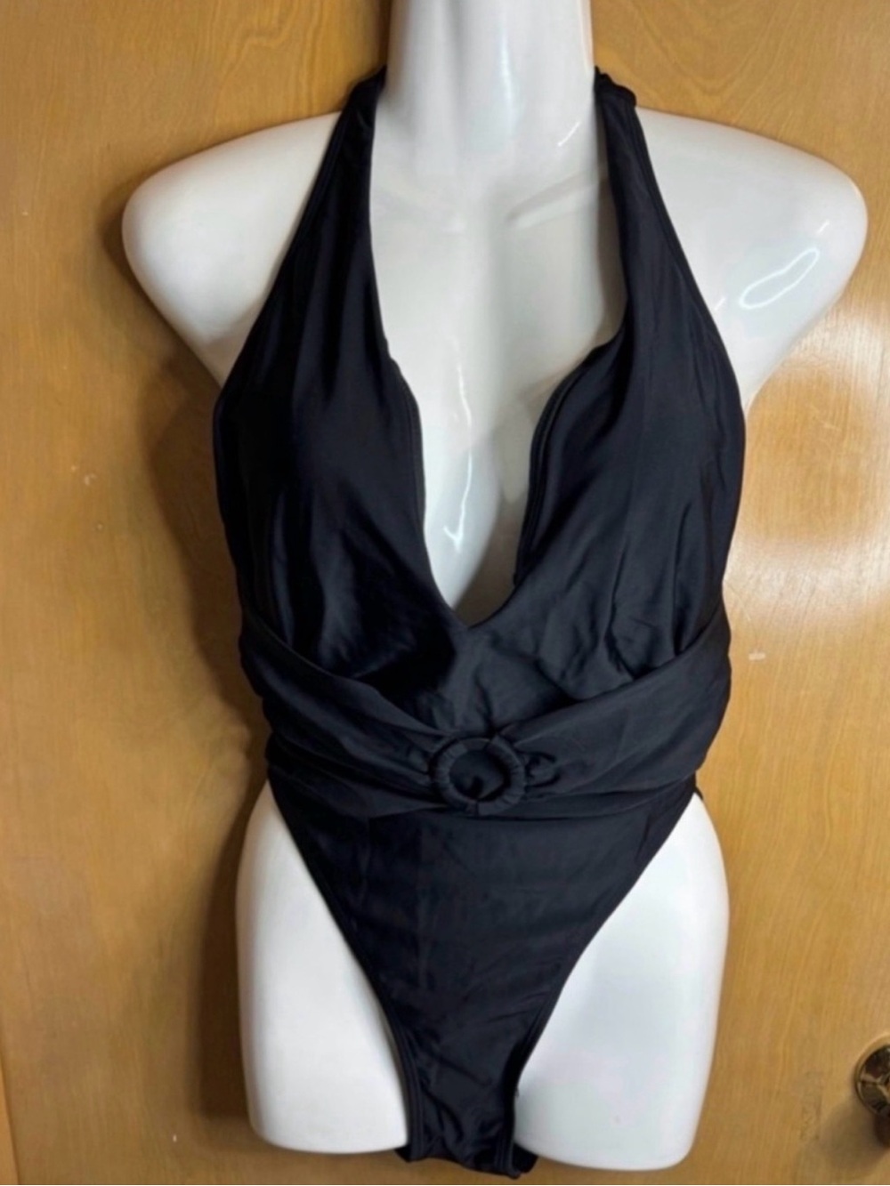 Cupshe Black Halter One-Piece Swimsuit with Ring Waist Detail